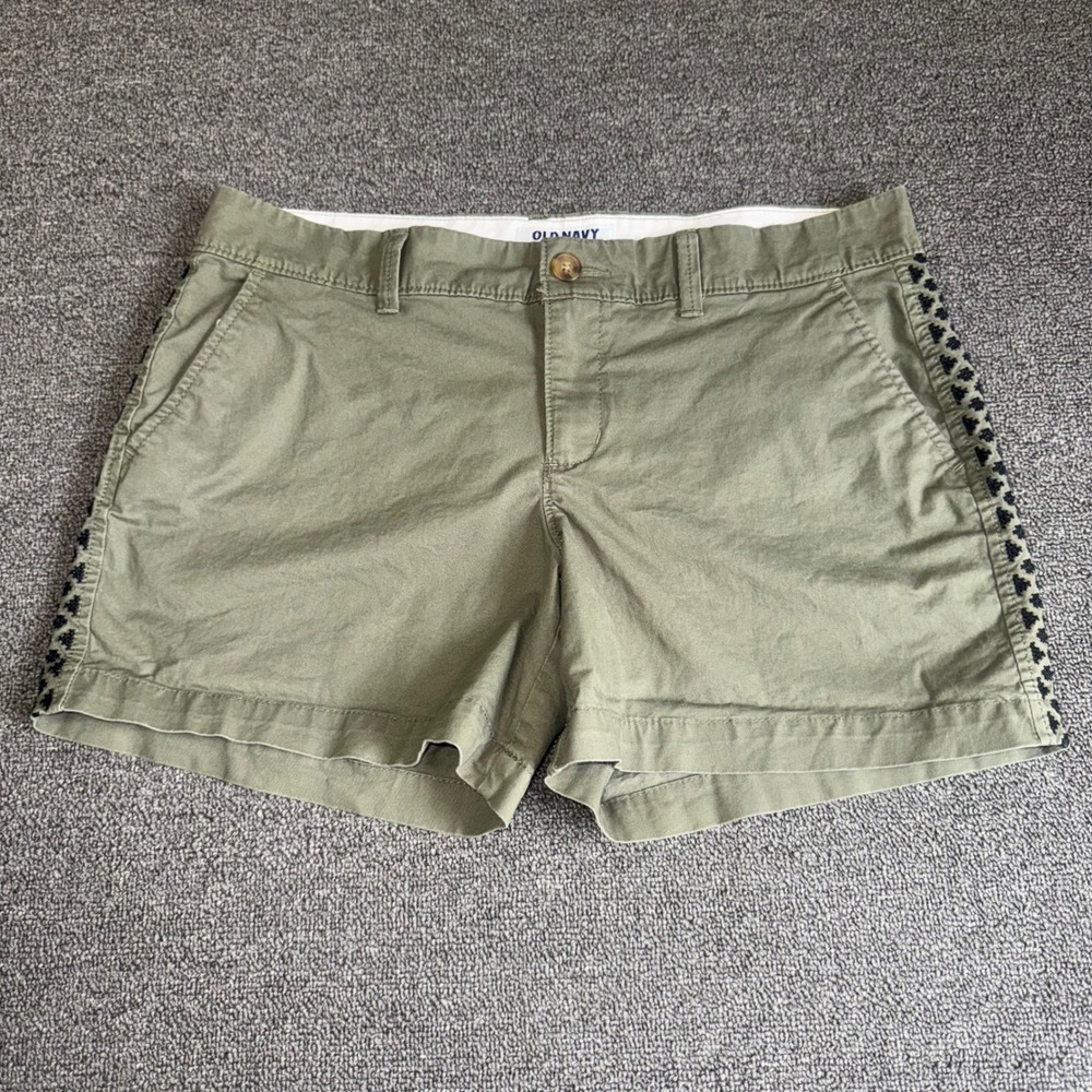 Old Navy Hot Ed Shorts Womens 6 Arugula Green Embroidered Side Chino Shorts Boho